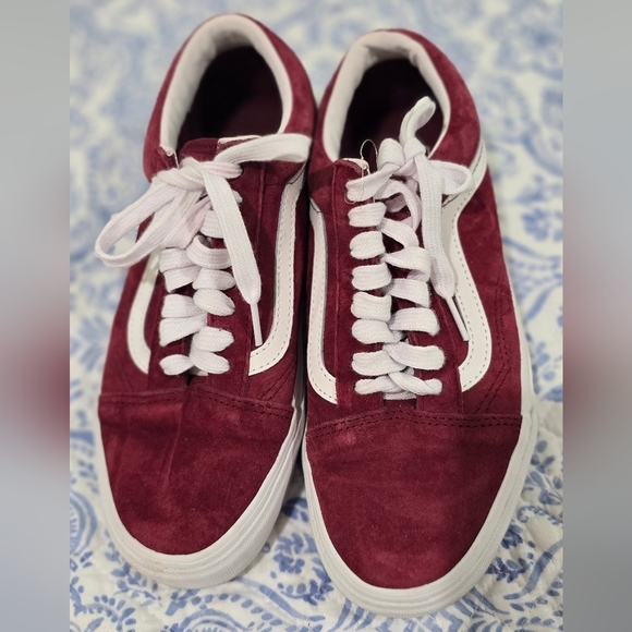 Vans Shoes - Vans Red and White Suede Sneakers Size 8 Women News